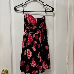 Say What? Strapless Dress with Black and Pink Floral Design